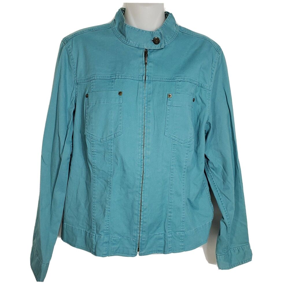 State Ments Womens Jacket Lightweight Sz Large Long Sleeve Zip Up Turqoise Mock
